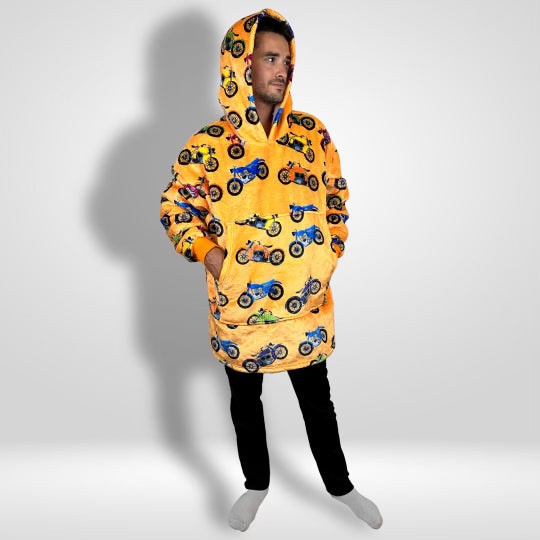 A cozy Retro Rider Wearable Blanket featuring a unique design for ultimate comfort.