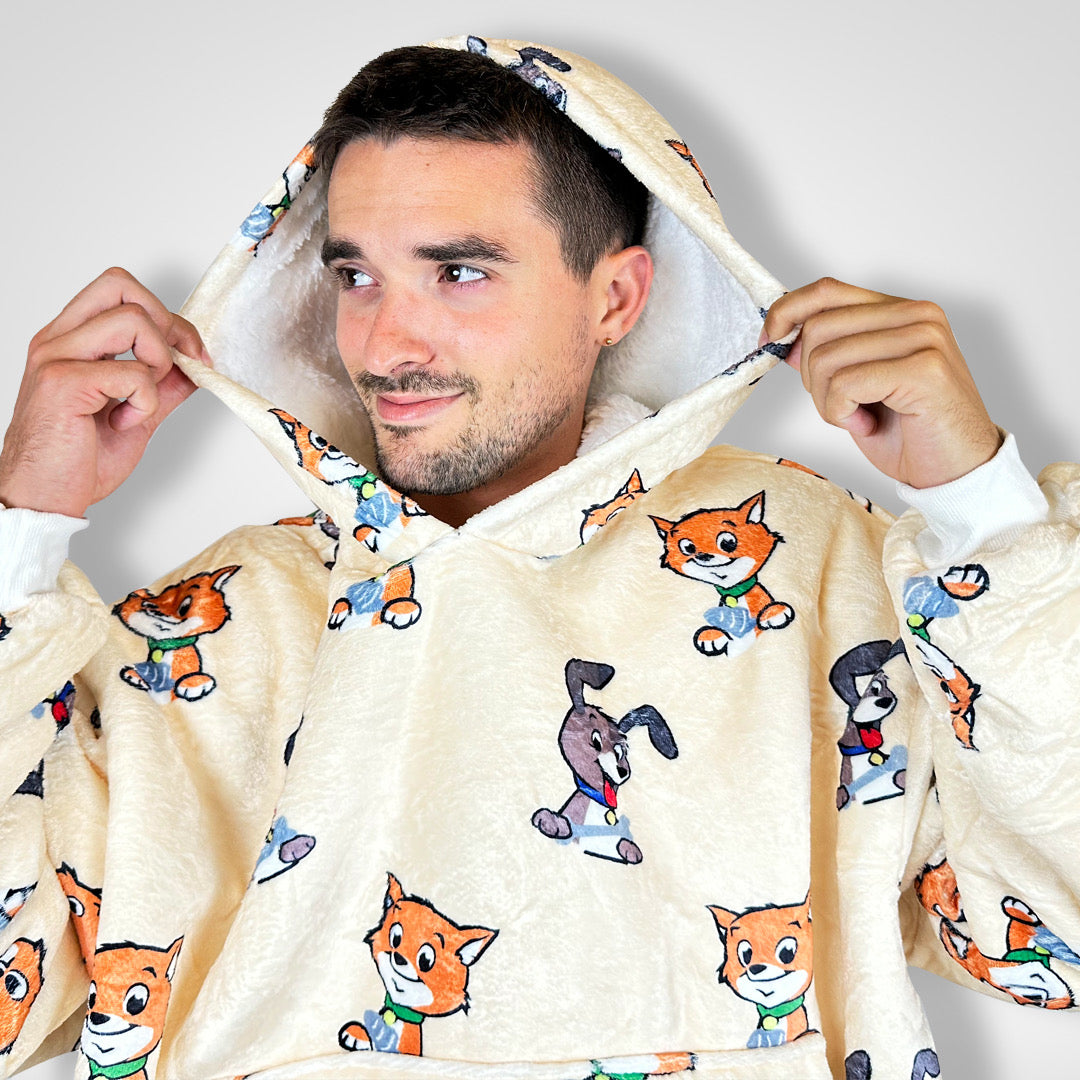 Stay warm and stylish with the Furry Friends Snuggle Wrap wearable blanket.