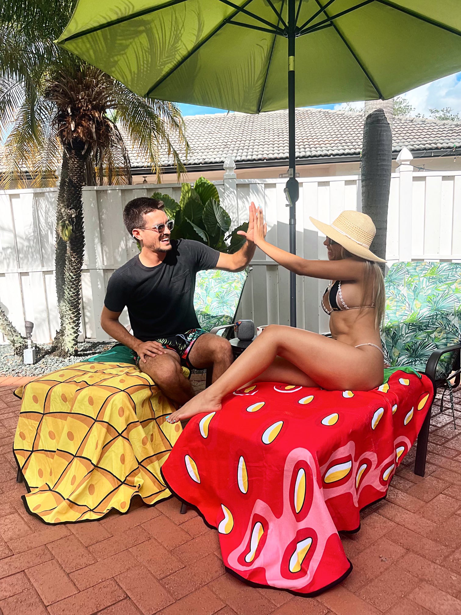 Berry Bliss Beach Towel beautifully spread out on a beach chair under the sun