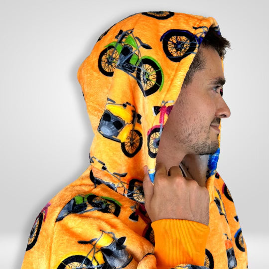 Stay warm and stylish with the 'Retro Rider' Wearable Blanket.