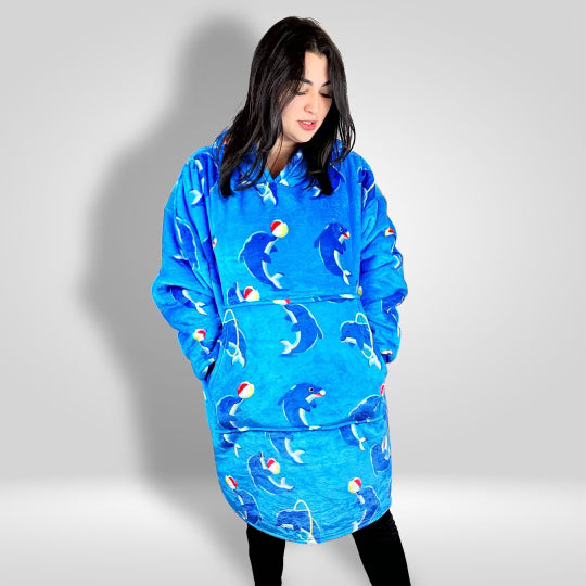Experience ultimate comfort in our Dolphin-patterned wearable blanket